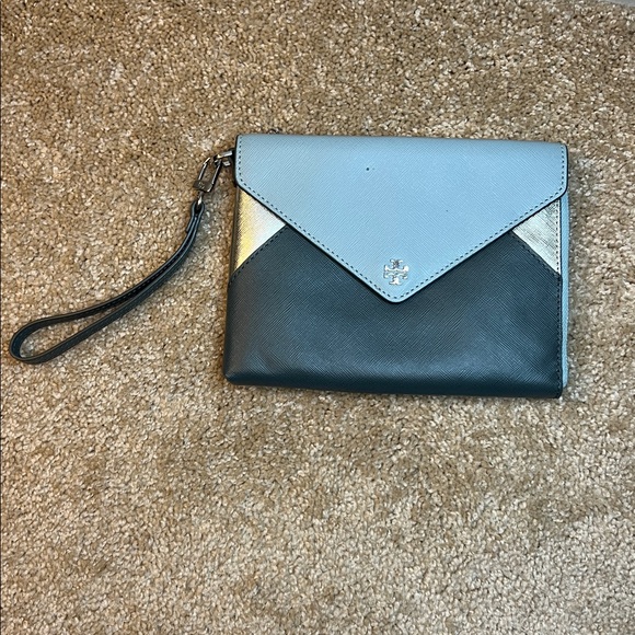 Tory Burch Blue Envelope Wristlet Clutch